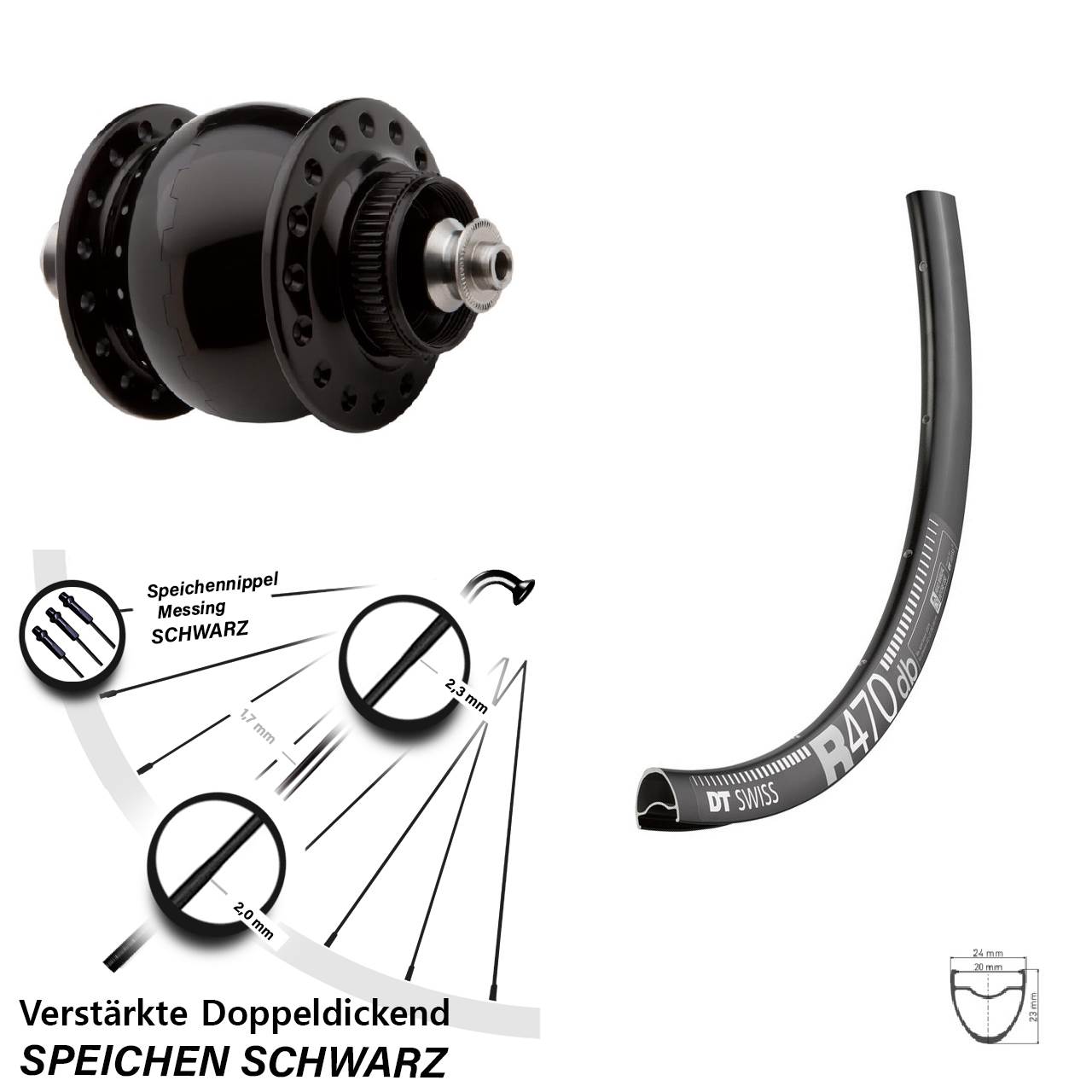 Centerlock Dynamo-Vorderrad für Schnellspanner 28 Zoll DT Swiss R 470 SONdelux