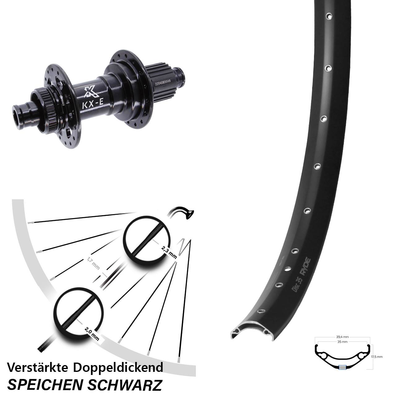 Hinterrad Centerlock 12x148 29 Zoll Ryde Disc 35 KX-E Shimano Micro Spline