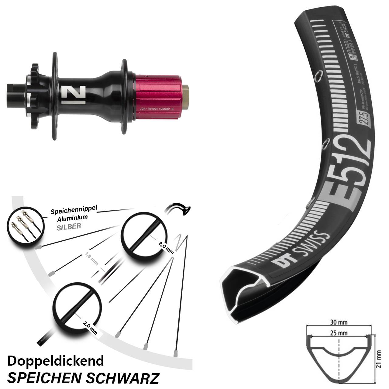 DT Swiss E 512 Hinterrad MTB Enduro 29 Zoll mit Novatec D792 Nabe 12x142 mm 8-12 fach