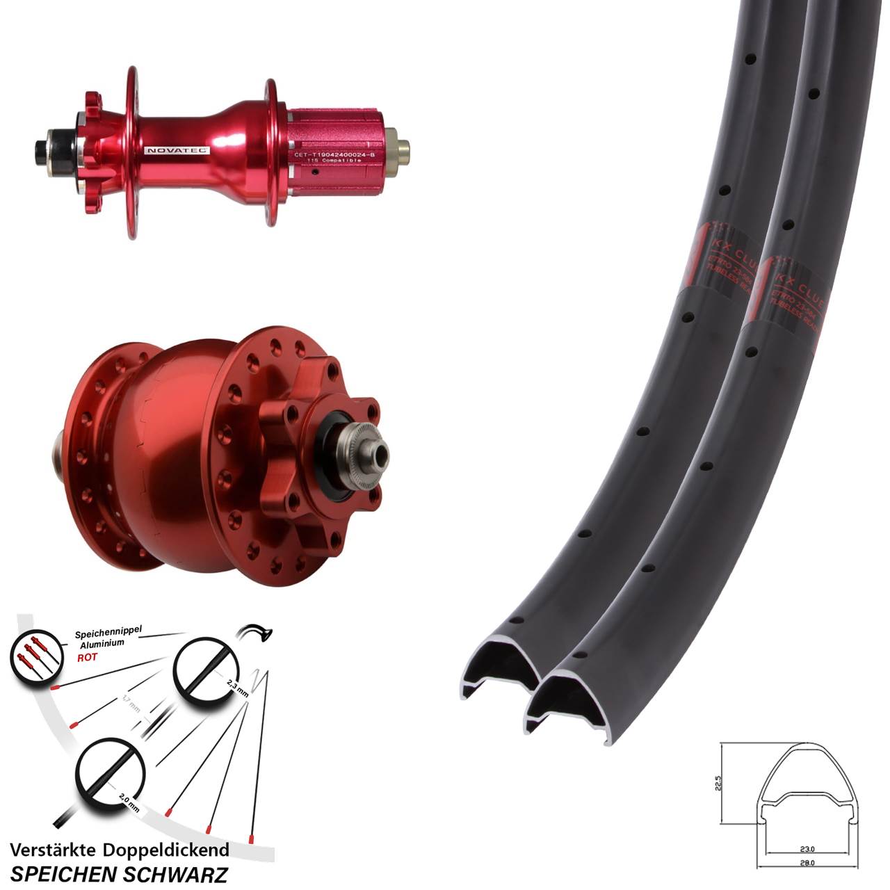Laufrad-Satz QR SON 28-29 Zoll KX Clue Novatec D792SB Disc 6-Loch rot 8-12 fach HG