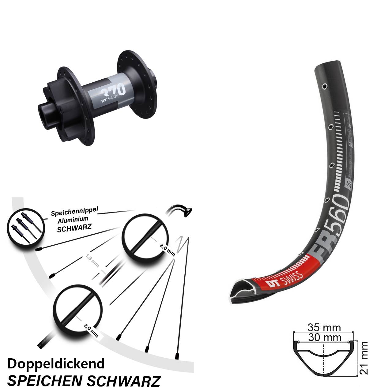 26 Zoll DT Swiss FR 560 370 Disc Laufrad 15x100