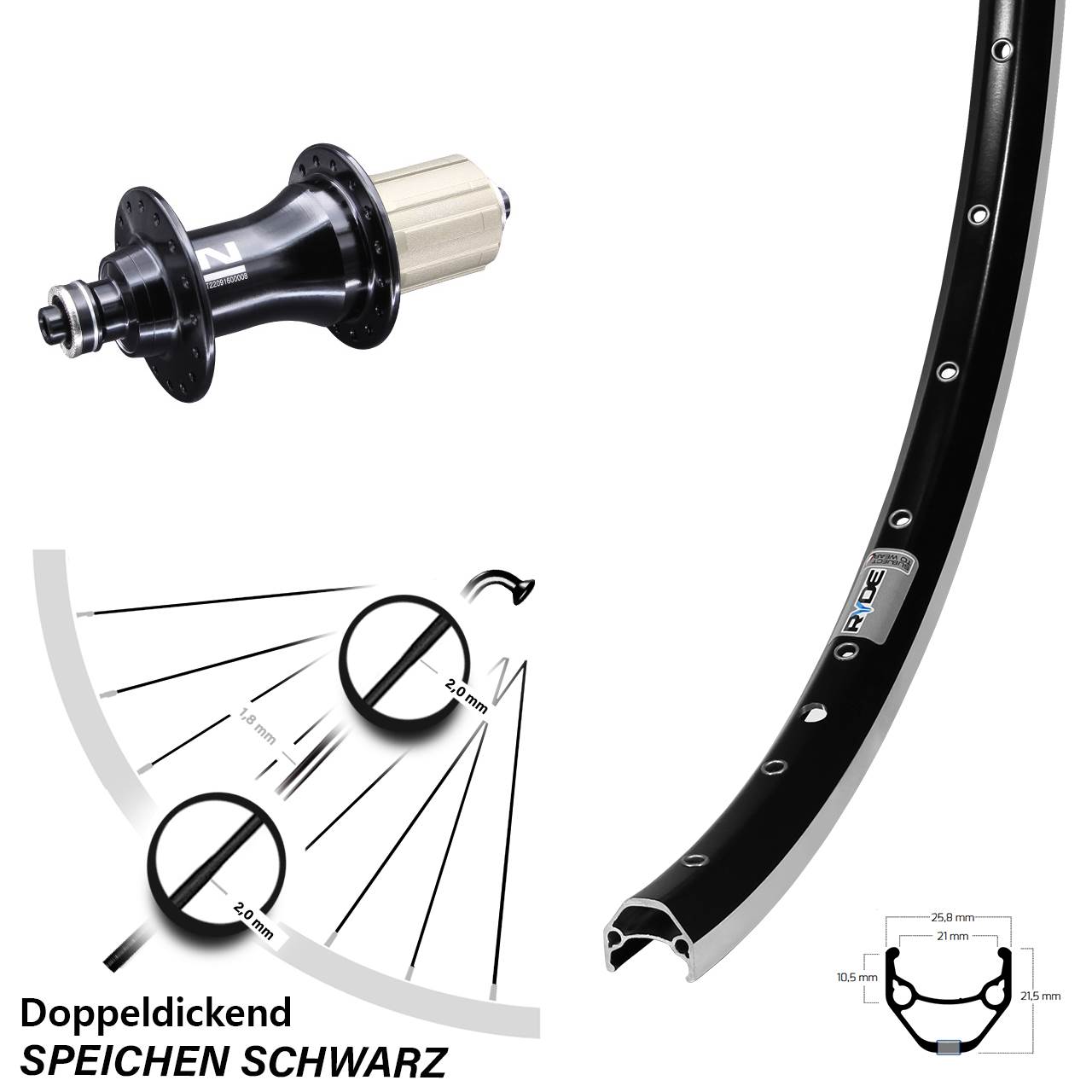 Hinterrad 26 Zoll Ryde ZAC 421 Novatec F162SB 8-12 fach für Schnellspanner
