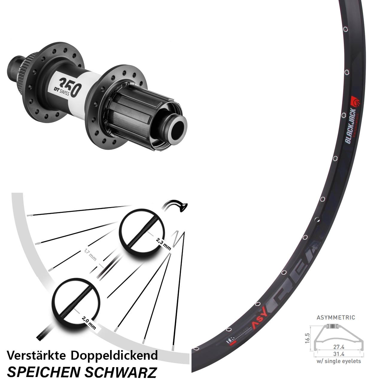 27,5 Zoll Rodi Ready 27 DT Swiss 350 Boost Centerlock Hinterrad 12x148 Boost 8-11 fach HG