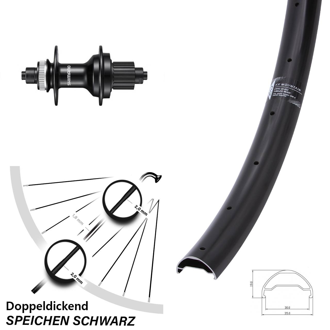 KX Mountain TR Shimano FH-MT500 29 Zoll Hinterrad für Schnellspanner Micro Spline
