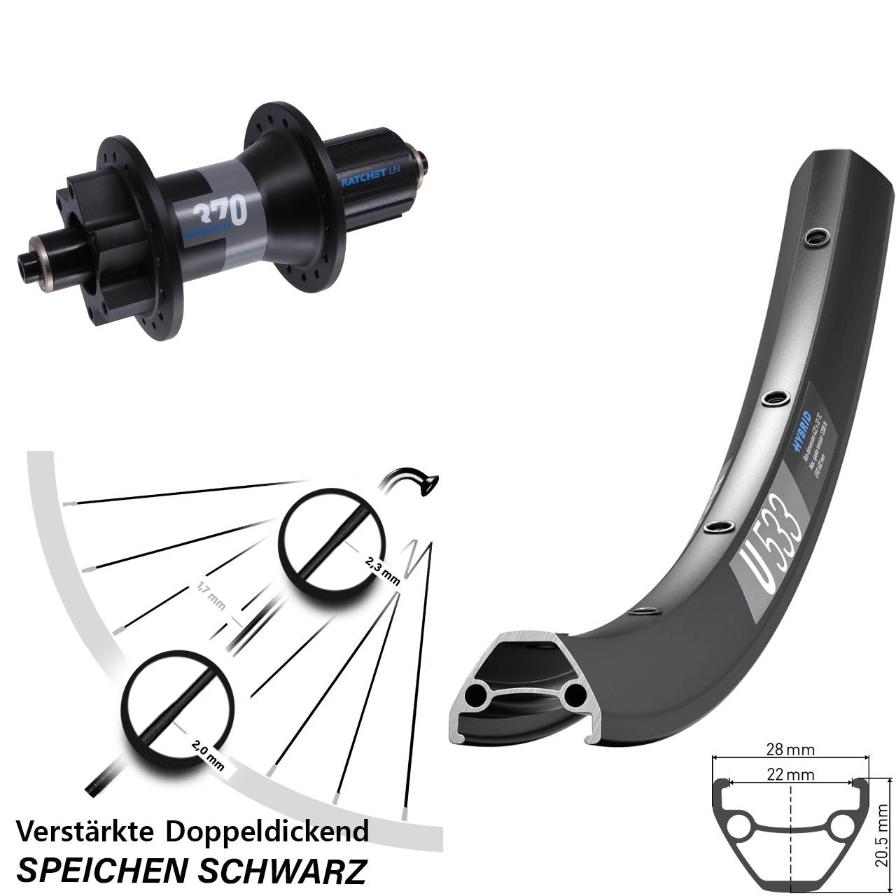 DT Swiss U 533-370 Hybrid 29 Zoll Disc Hinterrad QR Boost 8-11 fach