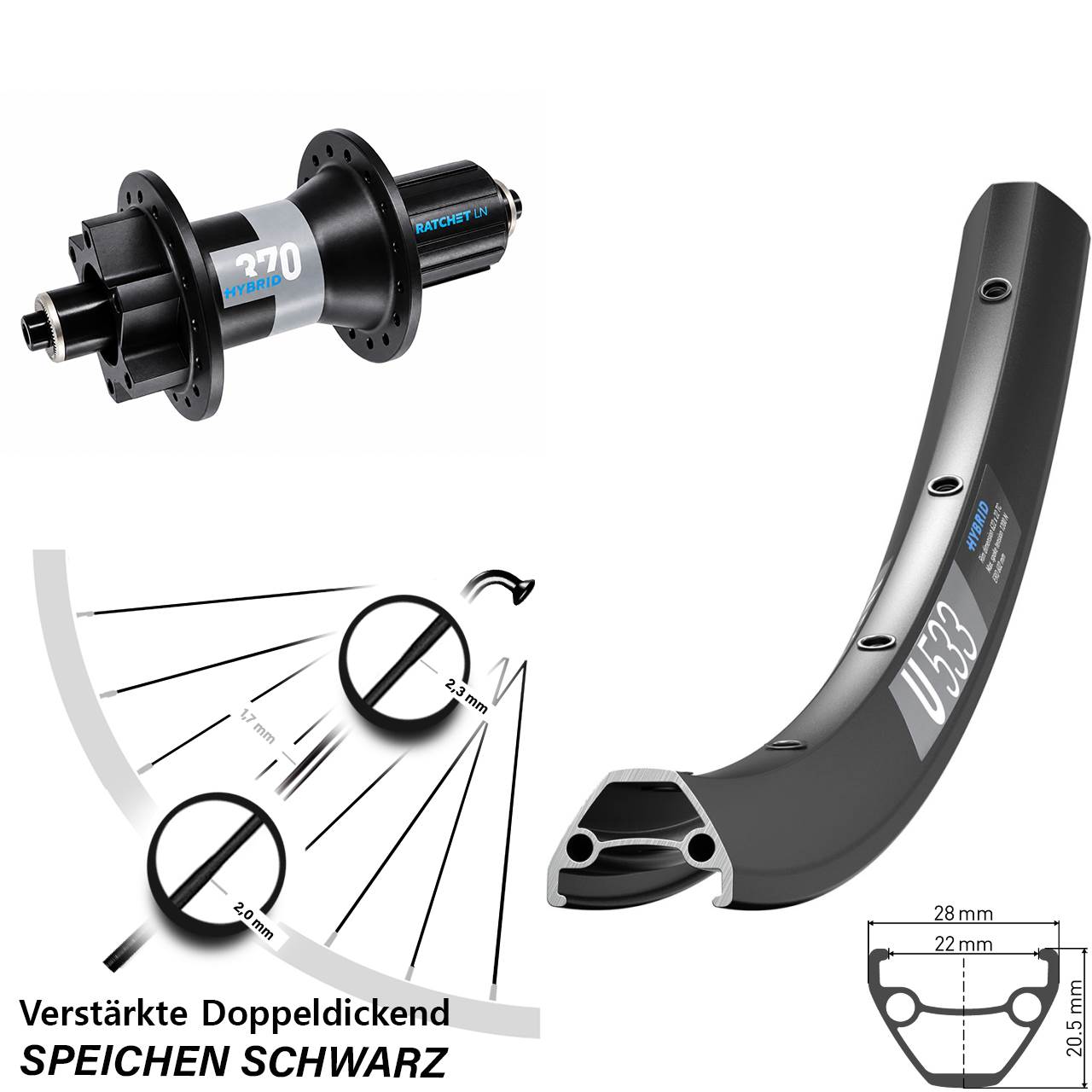 DT Swiss U 533-370 Hybrid 29 Zoll Disc Hinterrad QR Boost 8-11 fach