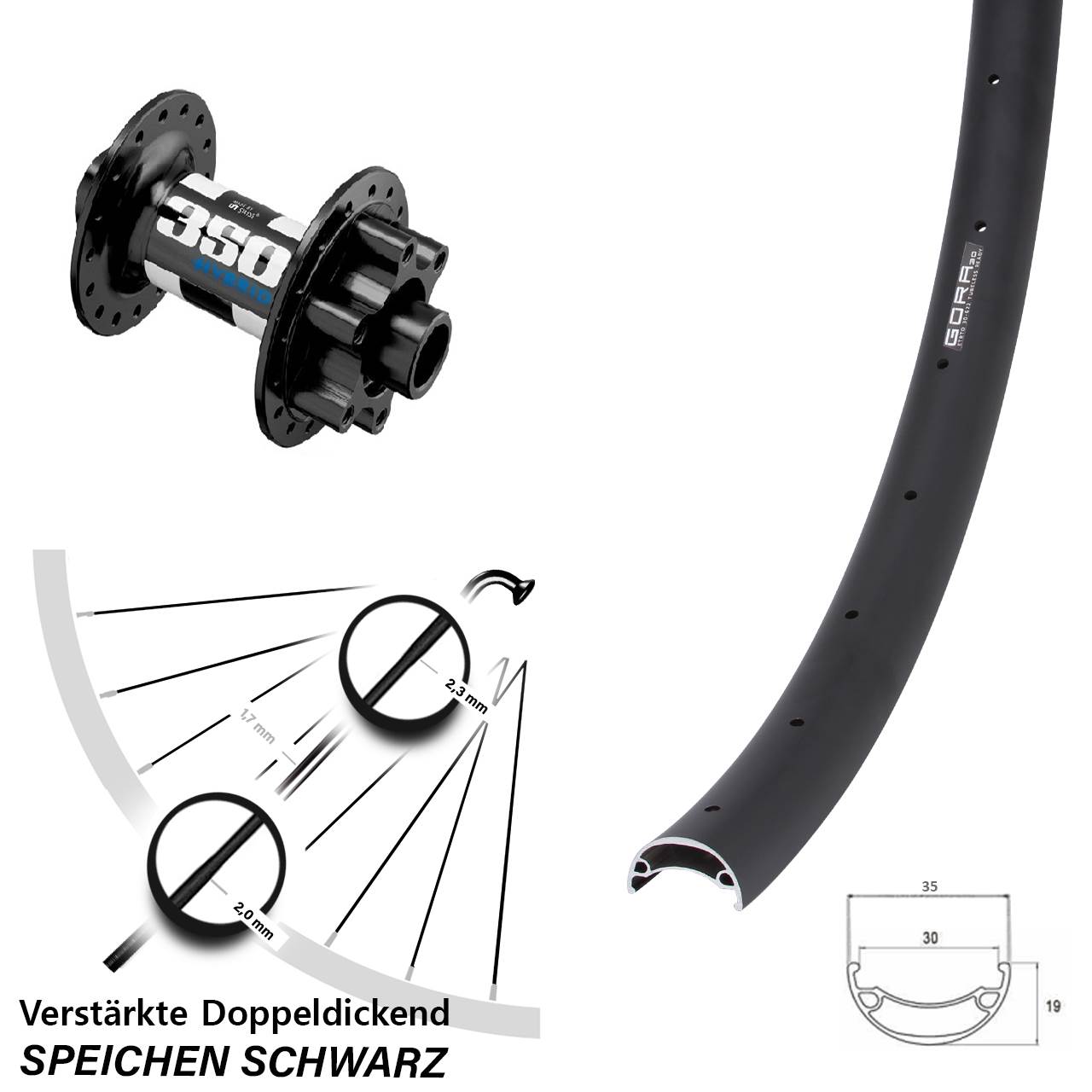 Vorderrad 6-Loch 20 Zoll Gora 30 DT Swiss 350 Hybrid 15x110 Boost