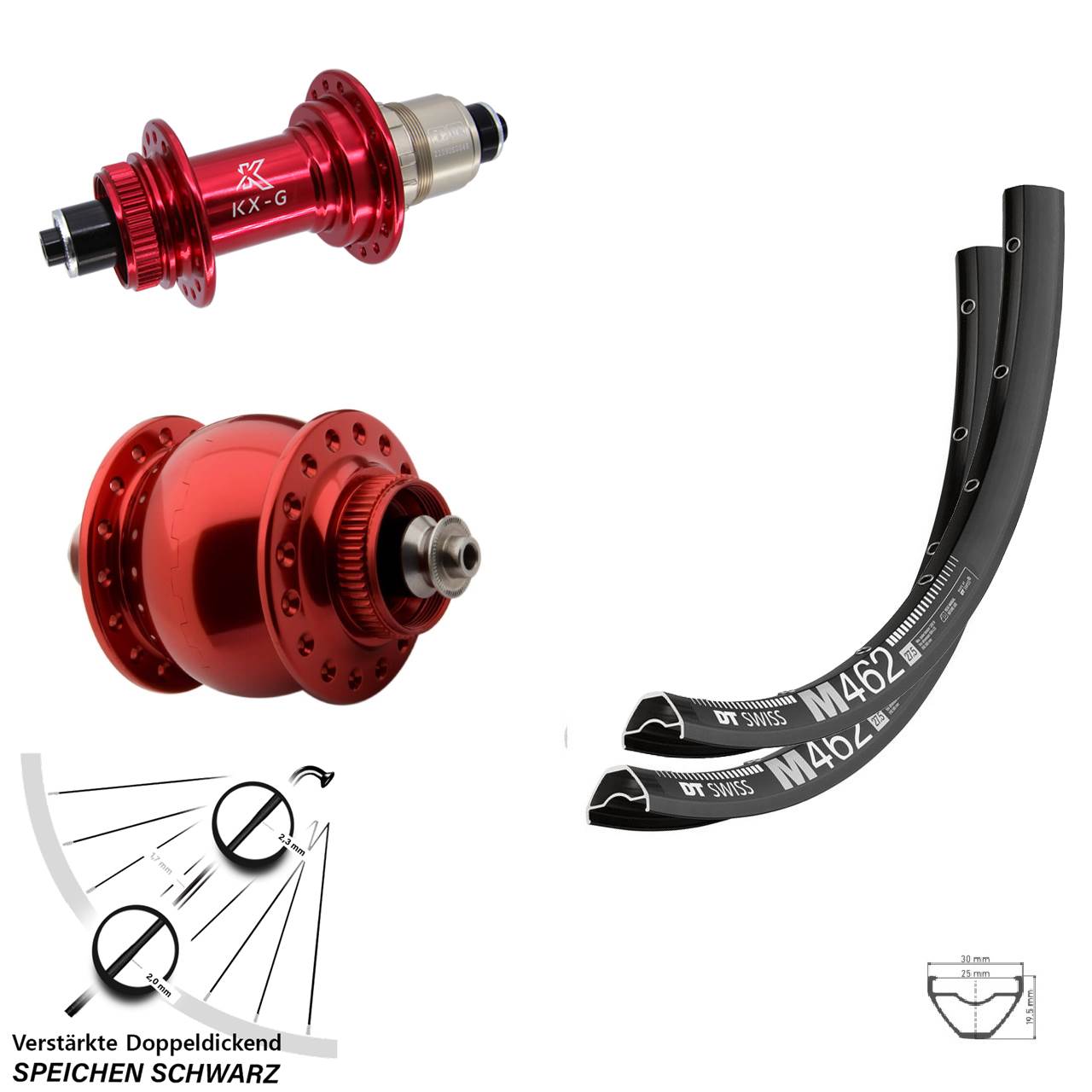 DT Swiss M462 KX-G rot SON 28 29 Zoll Disc Laufradsatz für Schnellspanner SRAM XDR