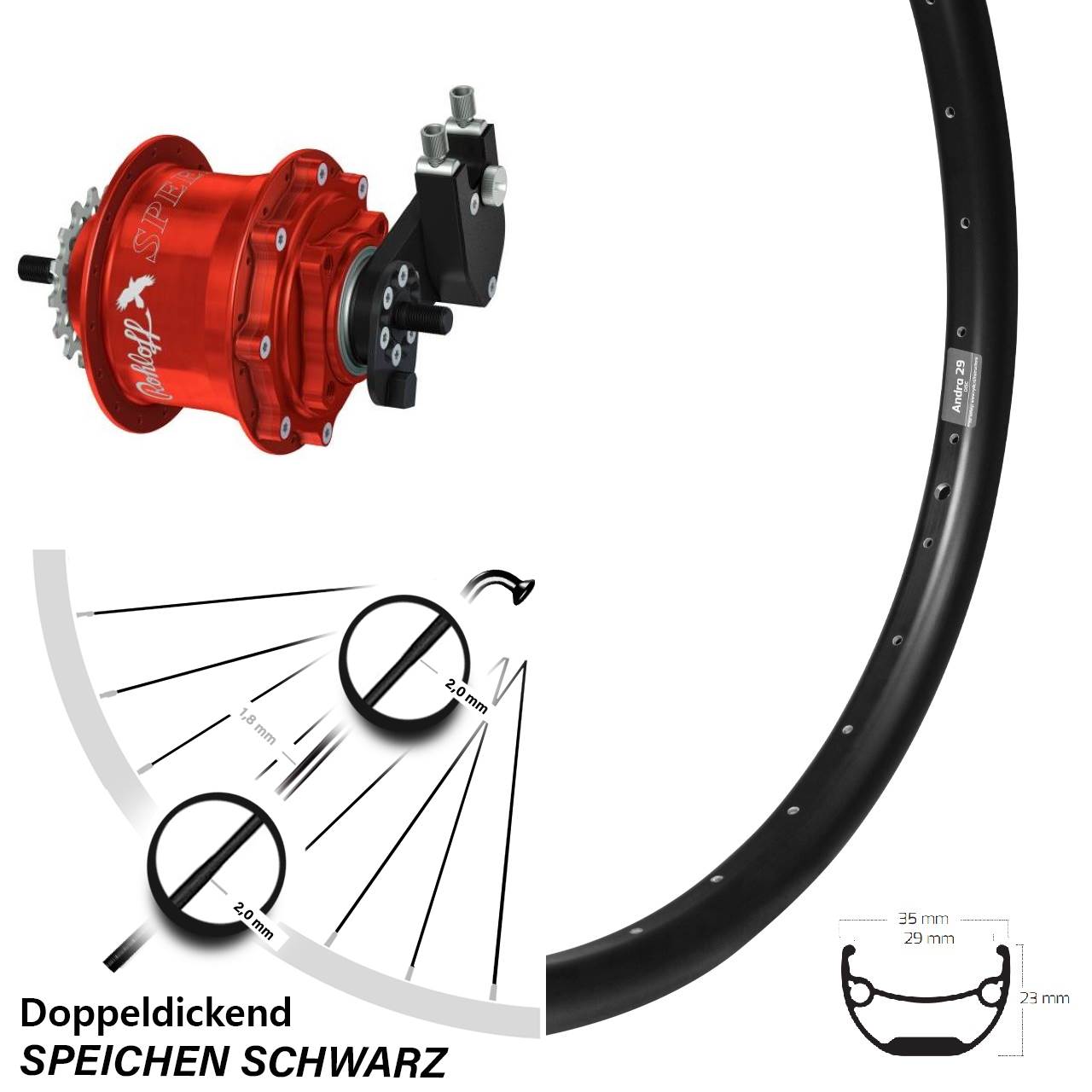 Ryde Andra 29 Rohloff Speedhub TS DB OEM rot Zoll Disc Laufrad