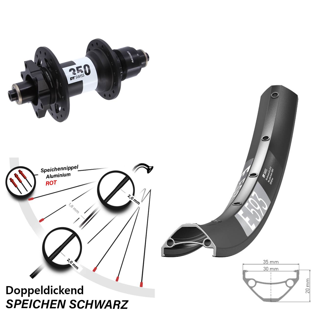 DT Swiss E 593-350 650B Disc Hinterrad QR SRAM XD