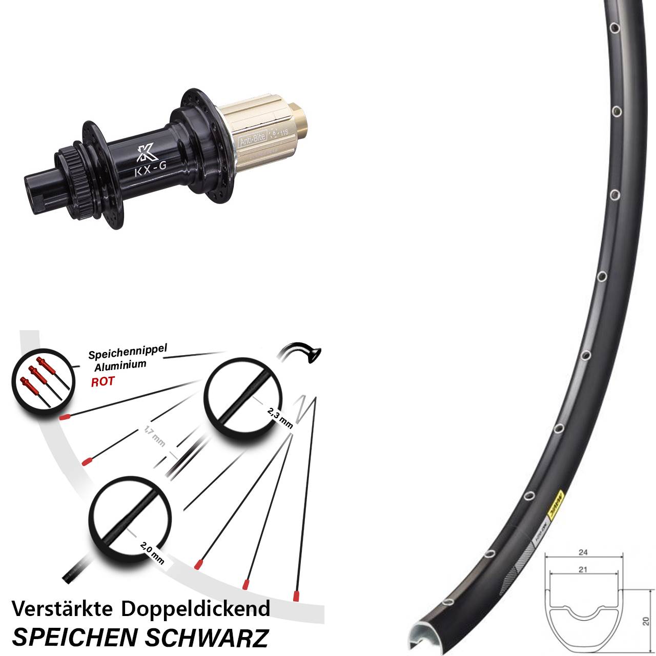 Hinterrad 29 Zoll Mavic XC621 KX-G Centerlock schwarz 8-12 fach 12x142