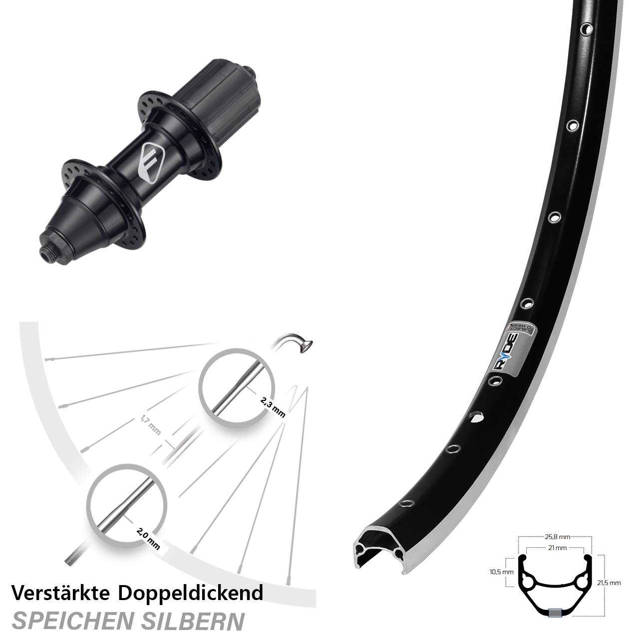Hinterrad QR 650B Ryde ZAC 421 Formula FM-32 7 fach HG