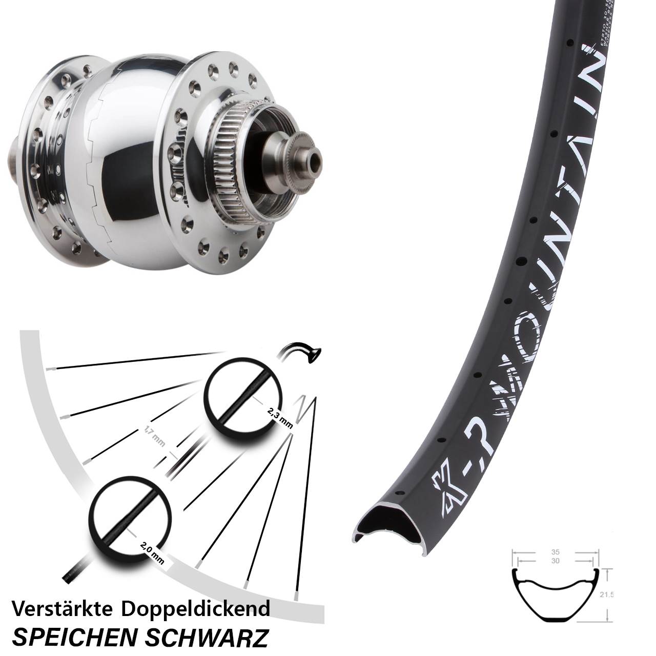 Disc Vorderrad mit Nabendynamo QR 29 Zoll KX-R Mountain SONdelux