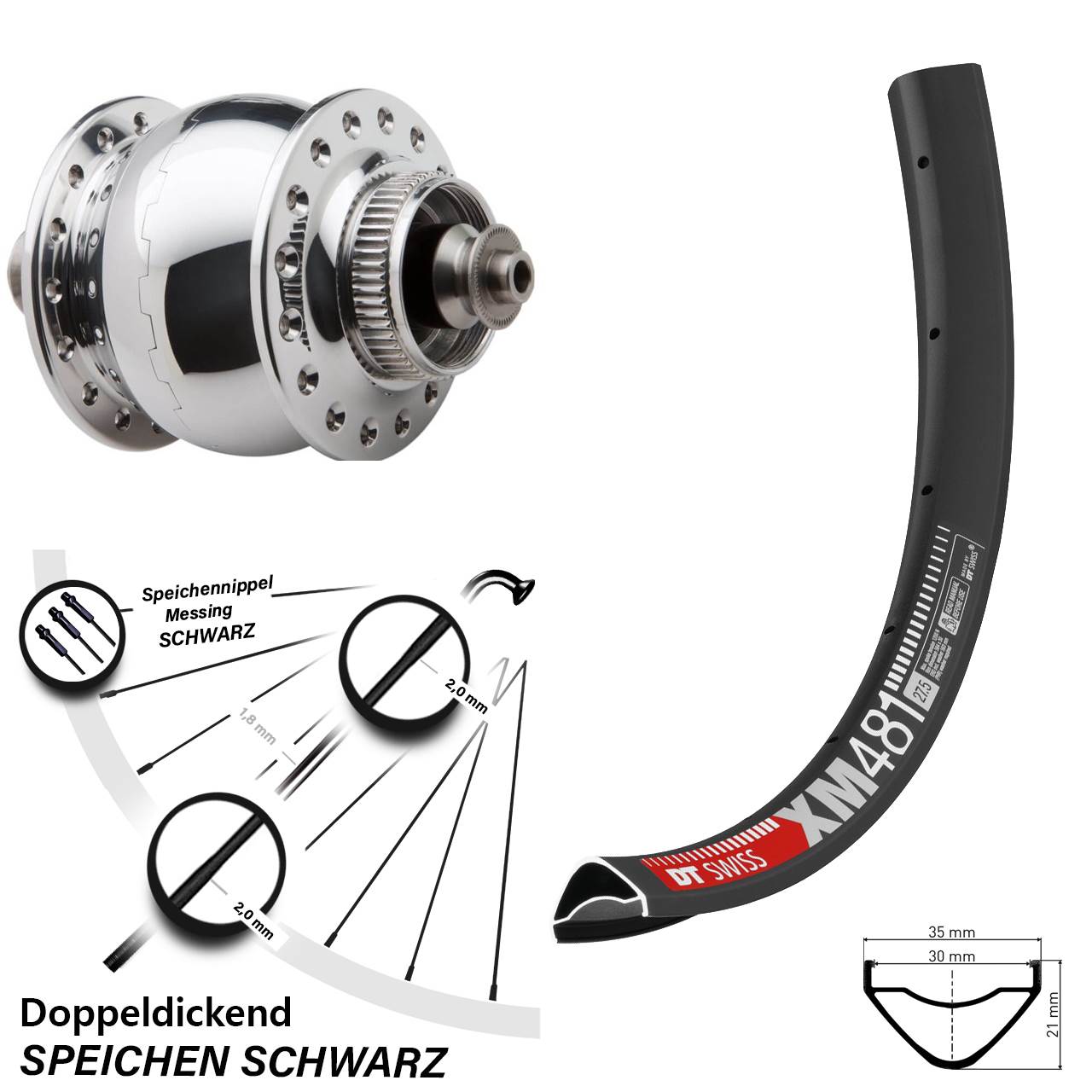 27,5 Zoll DT Swiss XM 481 SON 28 Disc Nabendynamovorderrad QR