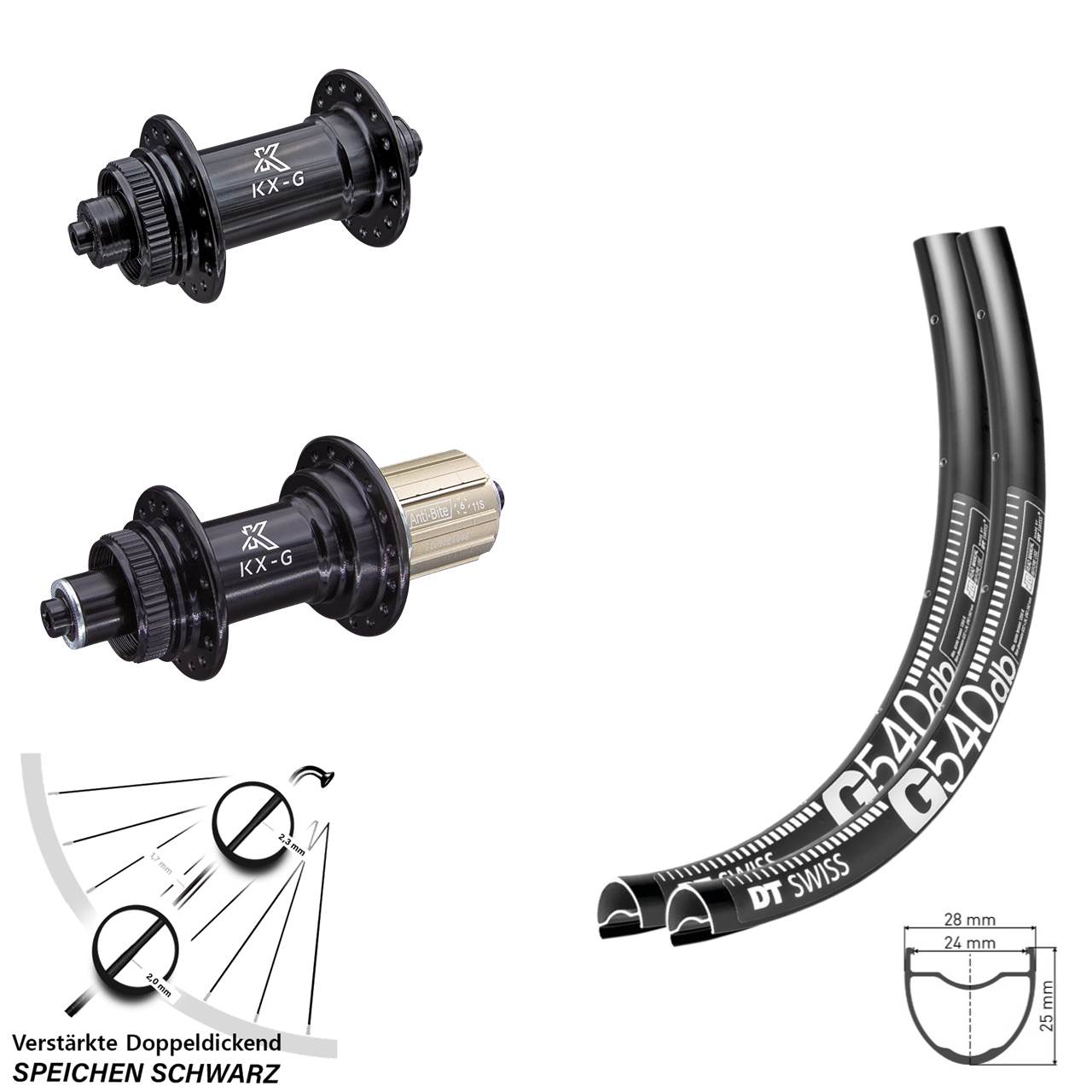 28-29 Zoll DT Swiss G540 KX-G Disc Laufradsatz für Schnellspanner 8-12 fach HG