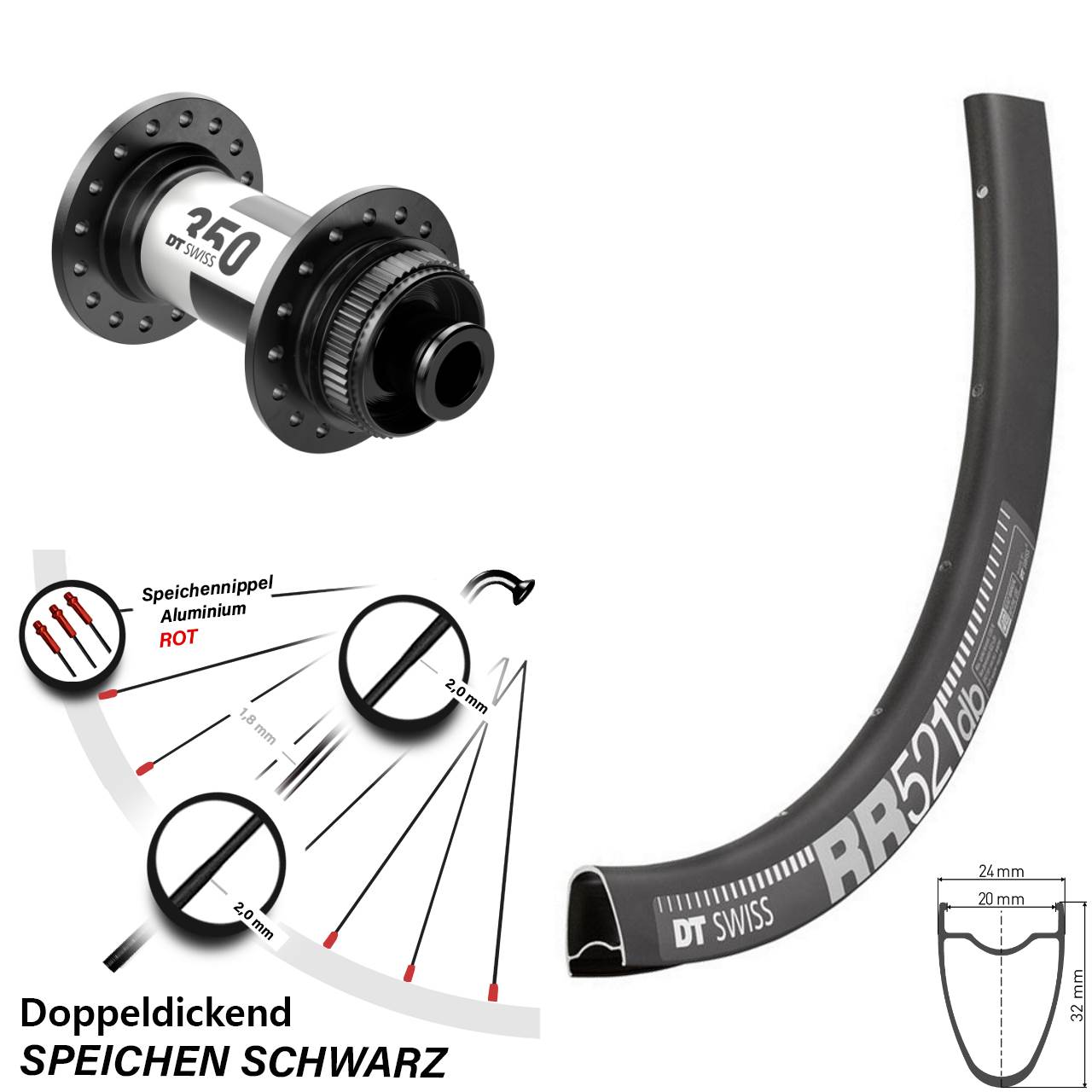 Laufrad 28 Zoll DT Swiss RR521 Disc-350 12x100 Centerlock