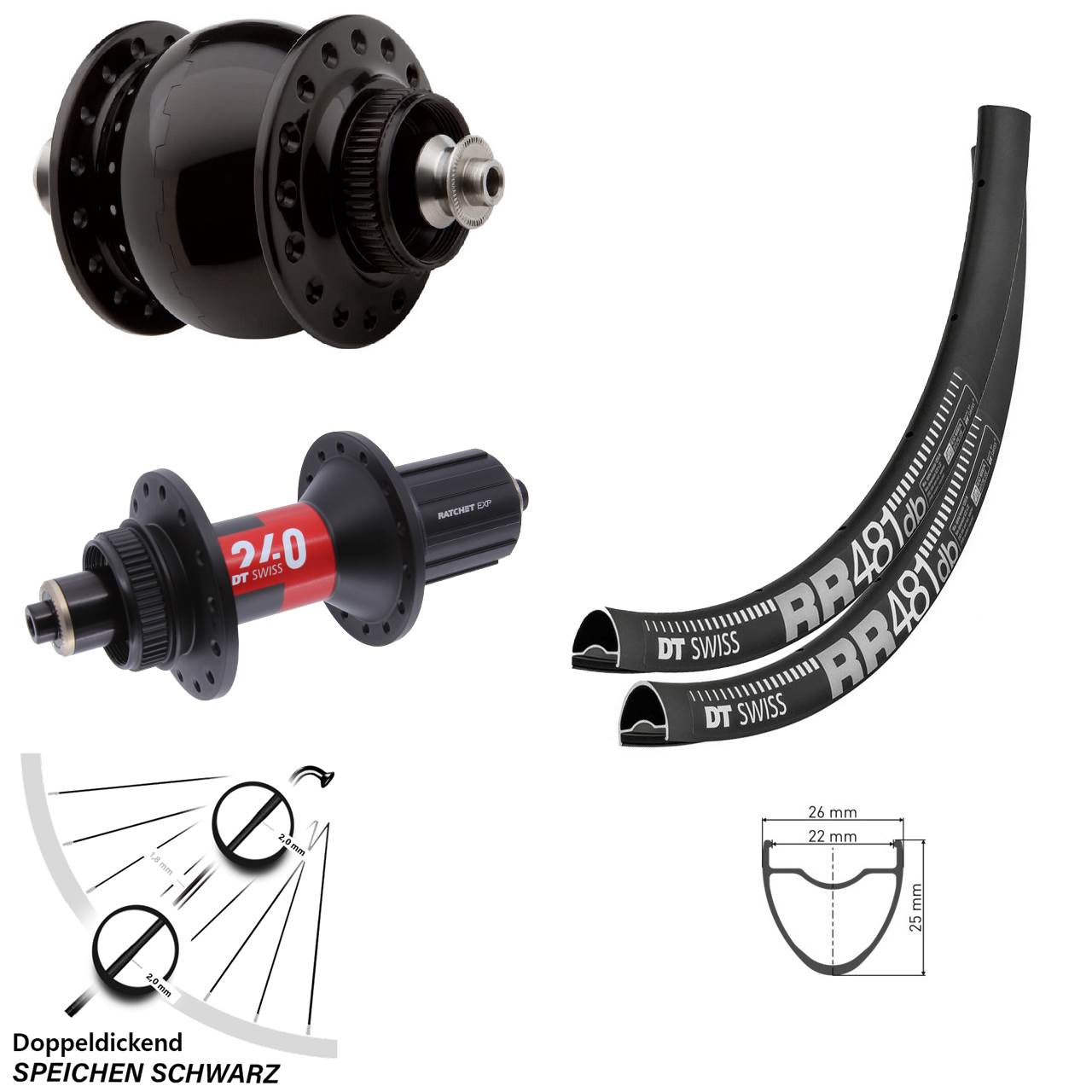 Disc Laufrad-Satz QR 28 Zoll DT Swiss RR 481 DT Swiss 240 EXP SON 28 11-12 fach HG