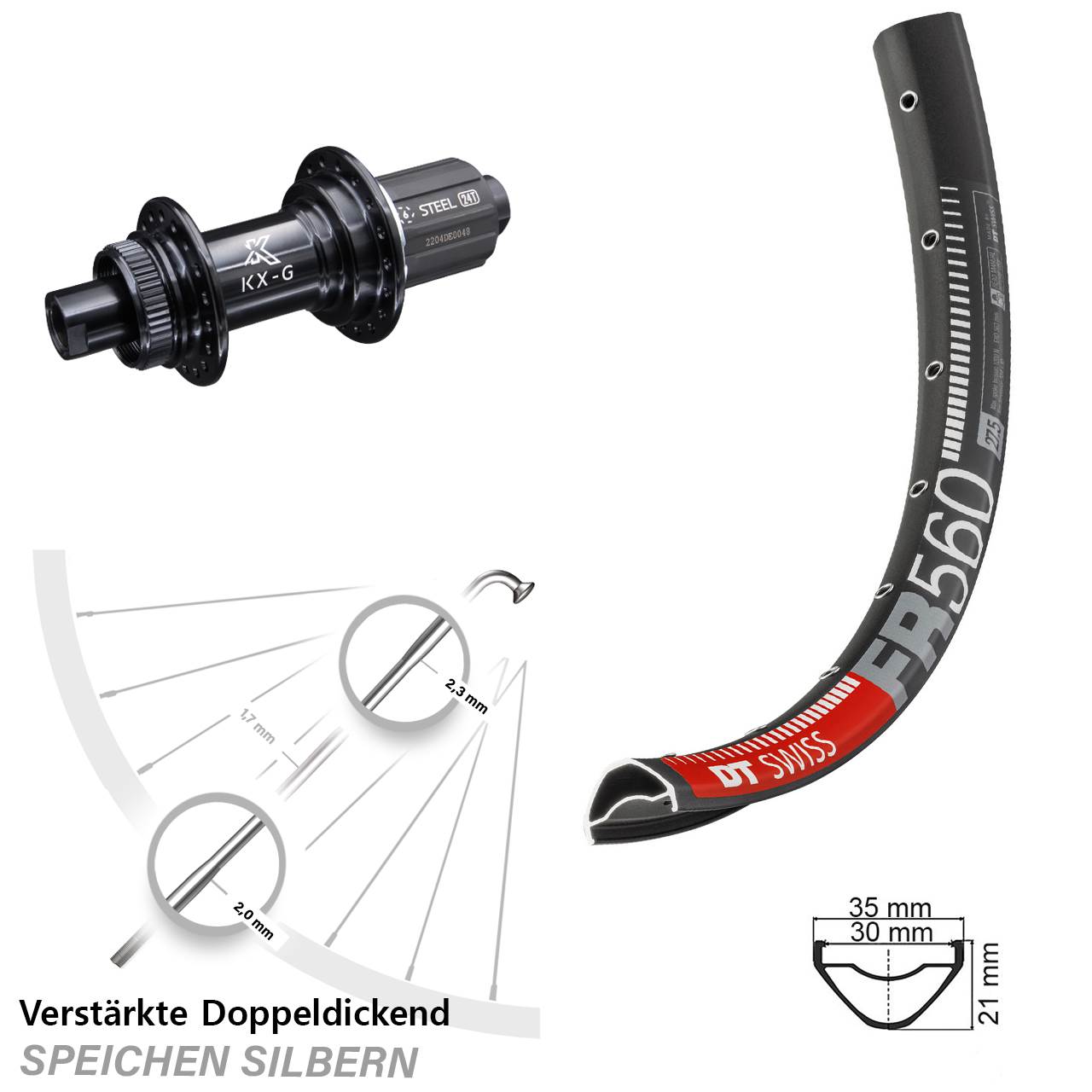 DT Swiss FR560 KX-GS Stahl Freilauf 26 Zoll Centerlock Hinterrad 12x142 8-12 fach HG