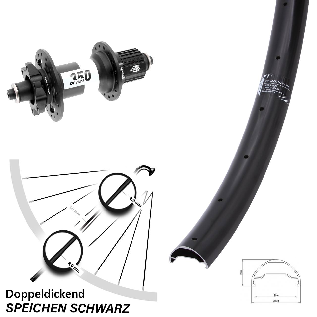 Boost 6-Loch Hinterrad QR 29 Zoll KX Mountain TR DT Swiss 350 Shimano Micro Spline