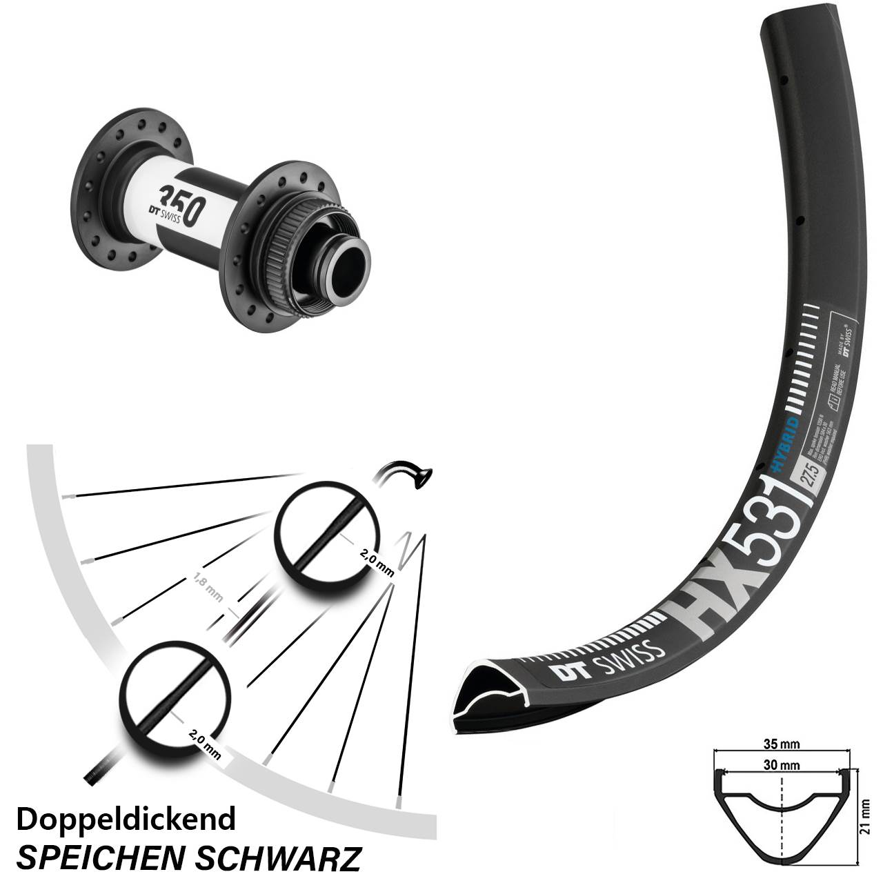 DT Swiss HX531-350 29 Zoll Vorderrad Centerlock 15x100