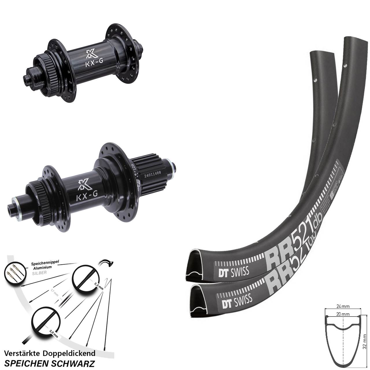 Disc Laufradsatz 28 Zoll DT Swiss RR 521 KX-G Shimano Micro Spline für Schnellspanner