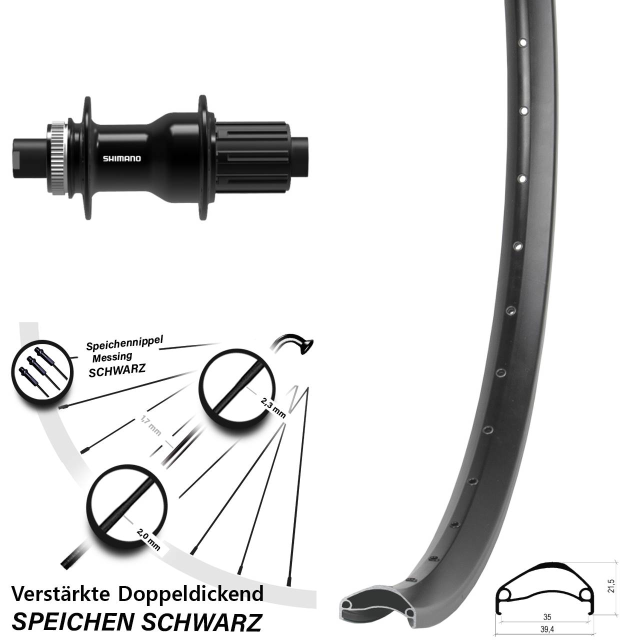 27,5 Zoll Ambrosio E35 Shimano FH-TC500-B Disc Laufrad 12x148 8-11 fach HG