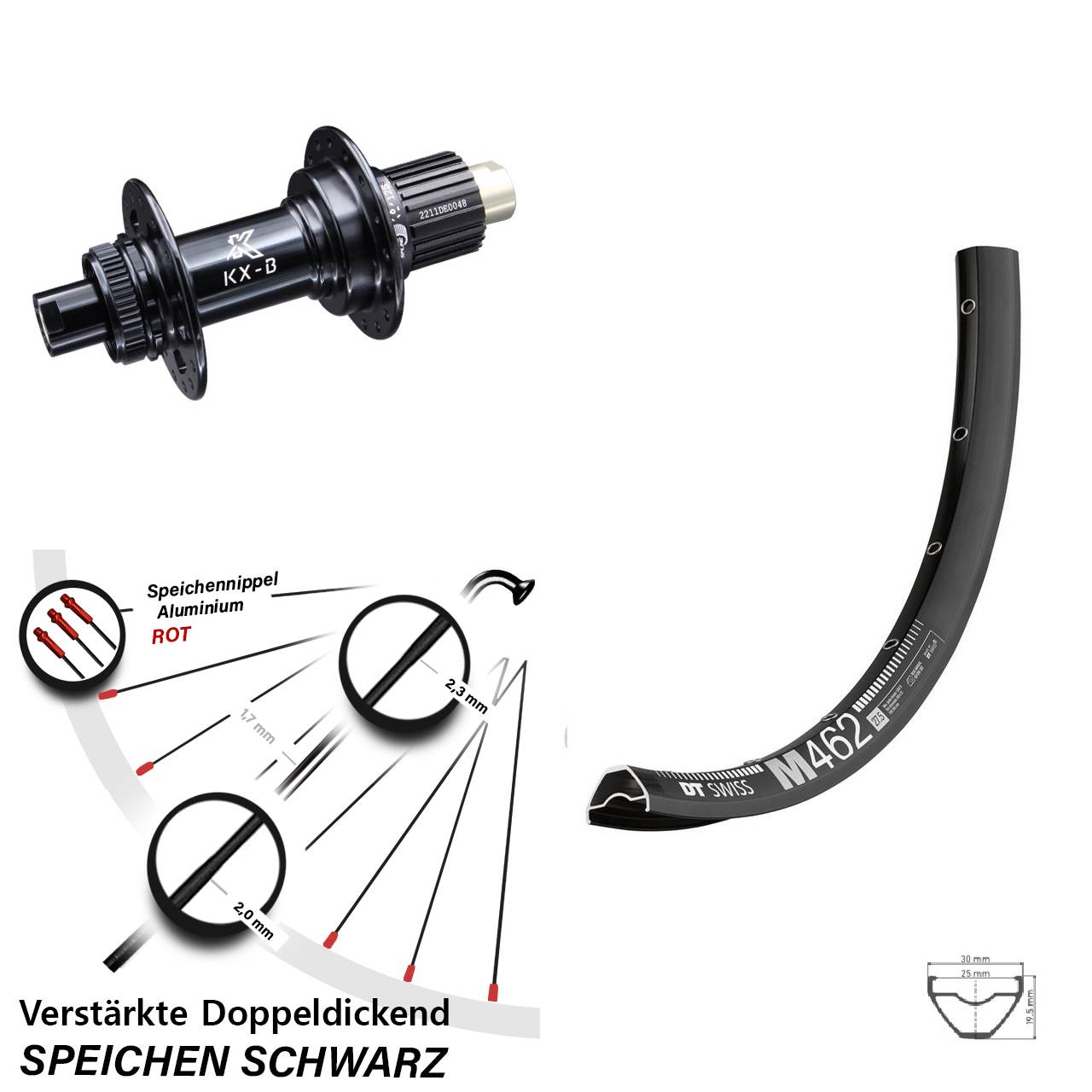 27,5 Zoll DT Swiss M 462 KX-B Centerlock Hinterrad 12x148 Boost Shimano Micro Spline