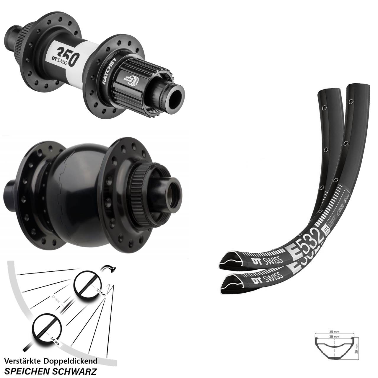 DT Swiss E532-350 Ratchet 36 SON 28 29 Zoll Laufradsatz 15x110 12x148 Shimano Micro Spline