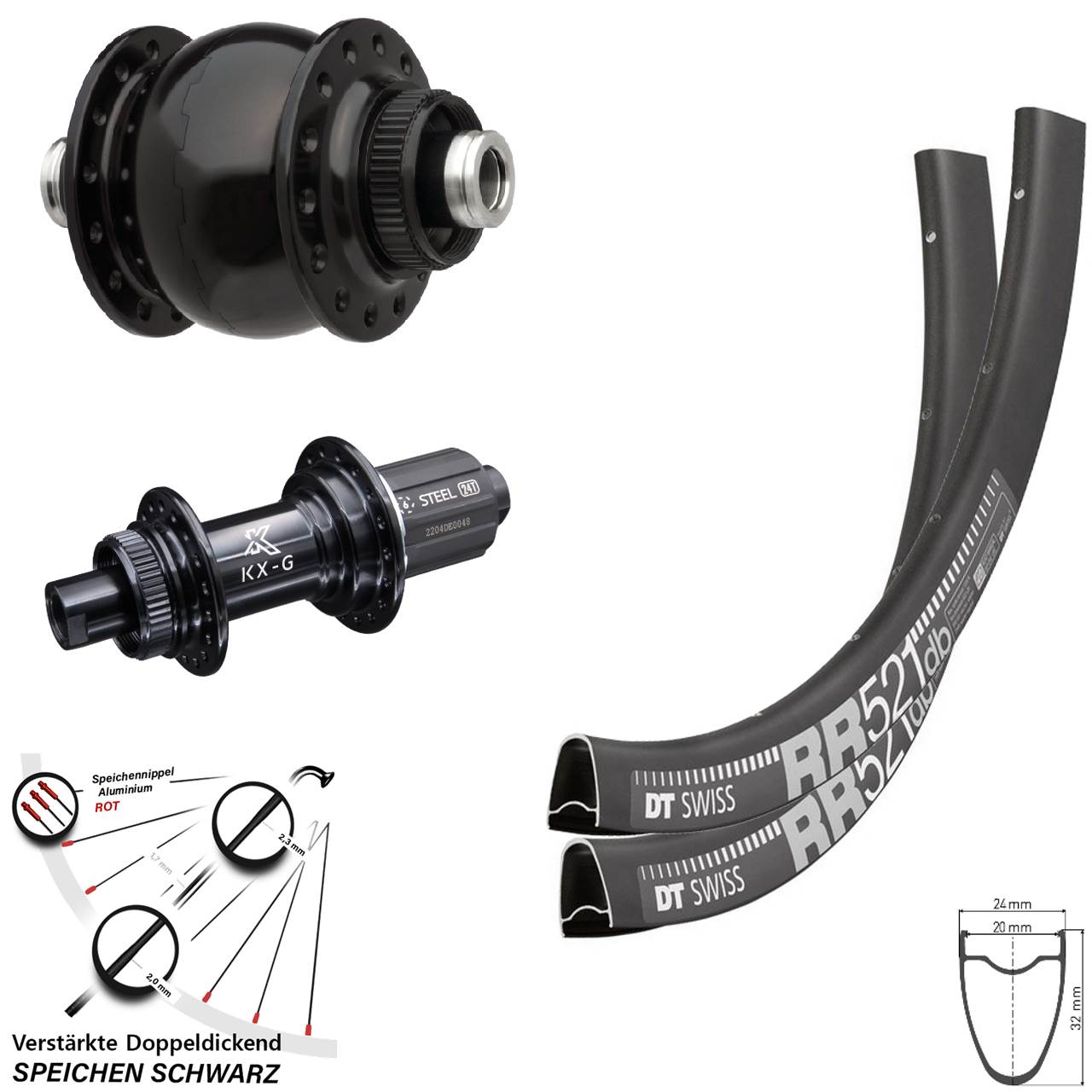 DT Swiss RR521 KX-GS verstärkt SON 28 Zoll Laufradsatz Centerlock 12x100/142 8-12 fach HG