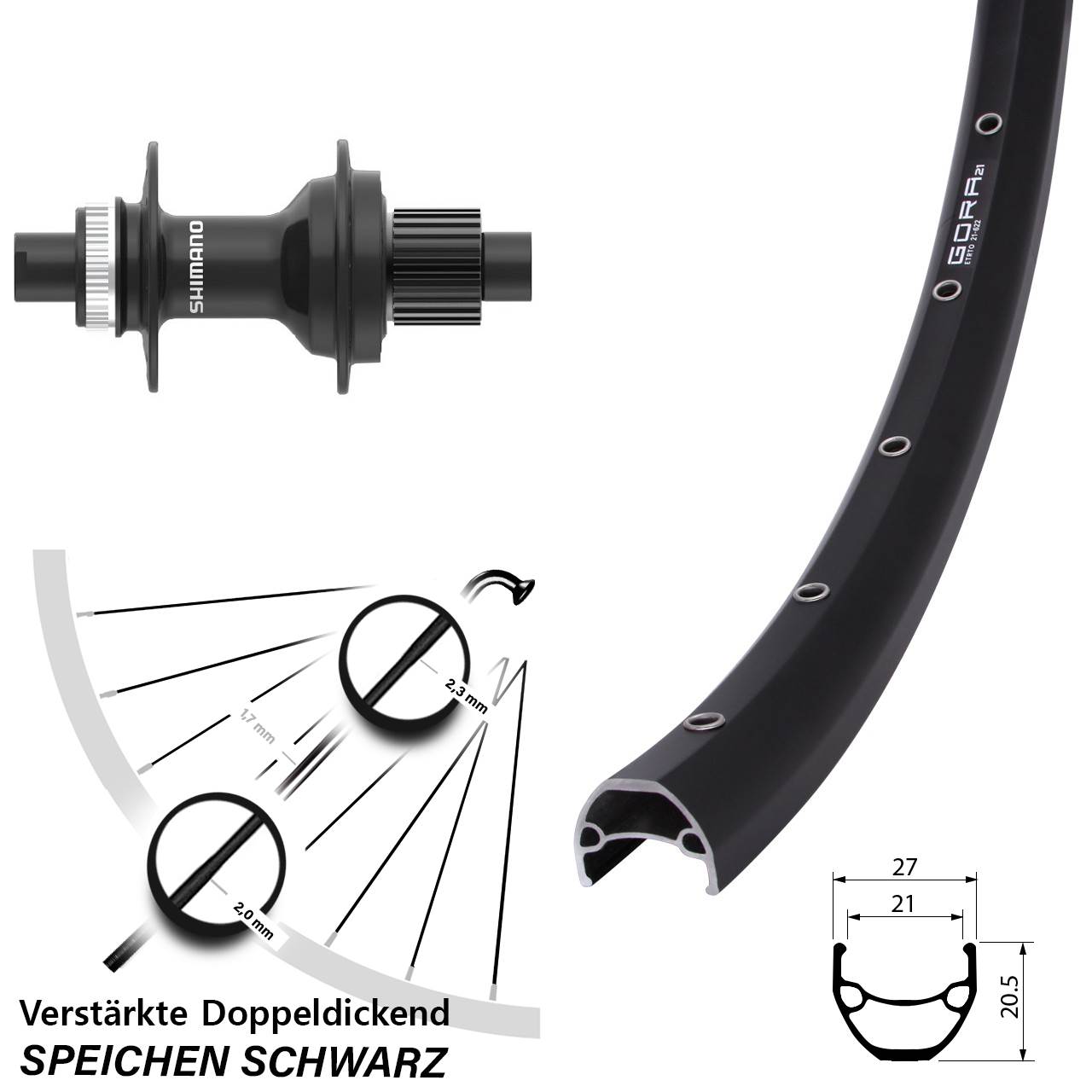 28 Zoll Gora 21 Shimano FH-MT410 Centerlock Hinterrad 12x142 Micro Spline