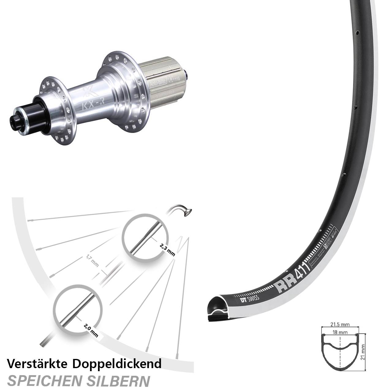 Hinterrad für Schnellspanner 28 Zoll DT Swiss RR 411 KX-R 8-12 fach HG