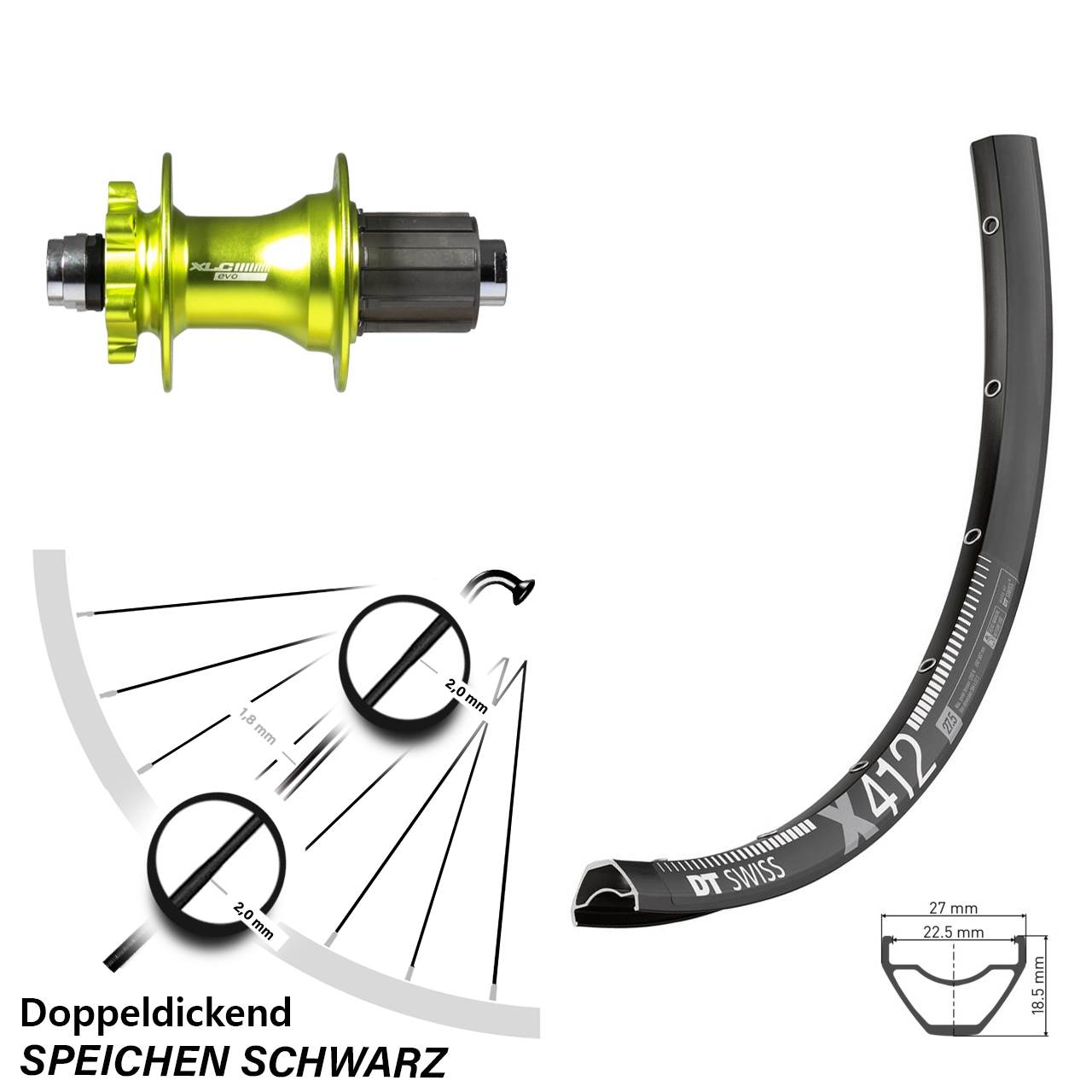 Disc Hinterrad 28-29 Zoll DT Swiss X412 XLC Evo grün 8-11 fach 12x142