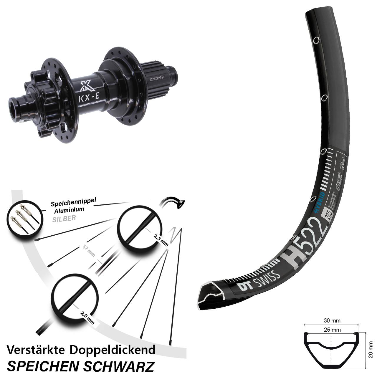 DT Swiss H 522 KX-E Heavy Duty 28-29 Zoll Disc Hinterrad 12x148 Boost Micro Spline