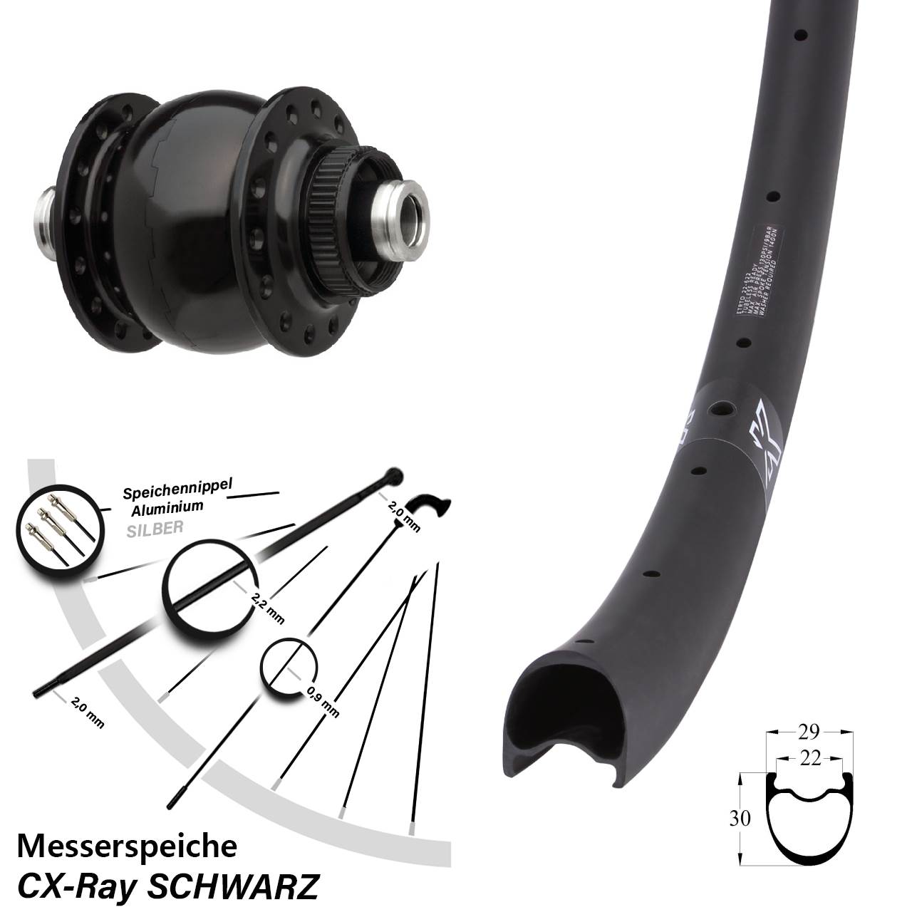 Nabendynamo-Vorderrad Centerlock SON 28 Zoll KX-RC Gravel Carbon 12x100 CX-Ray