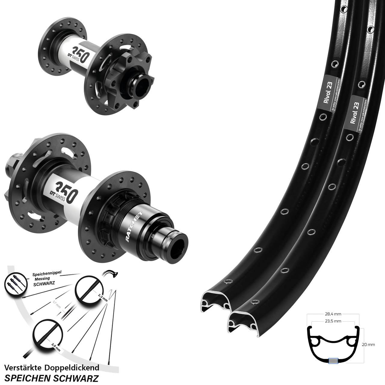27,5 Zoll Ryde Rival 23 DT Swiss 350 XD Disc Laufradsatz 12x100/142
