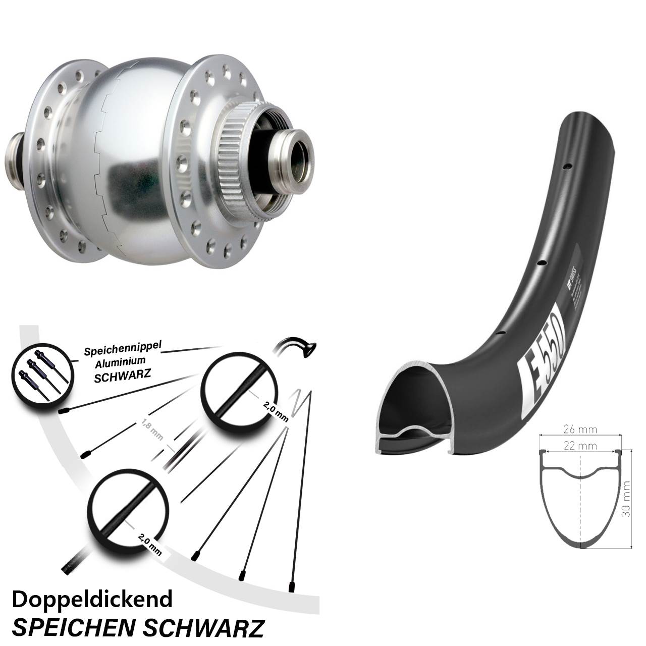 Centerlock Dynamo-Vorderrad 12x100 28 Zoll DT Swiss E550 SON delux