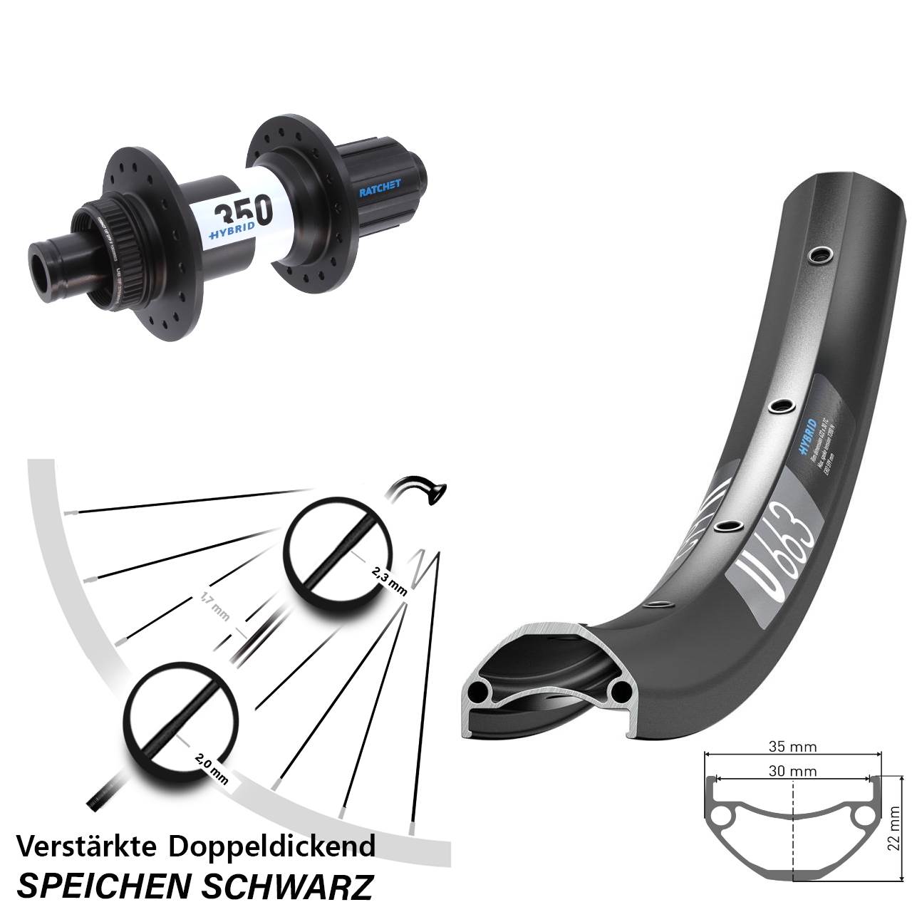 DT Swiss U 663-Hybrid 350 27,5 Zoll Centerlock Hinterrad 12x148 Boost 8-11 fach HG