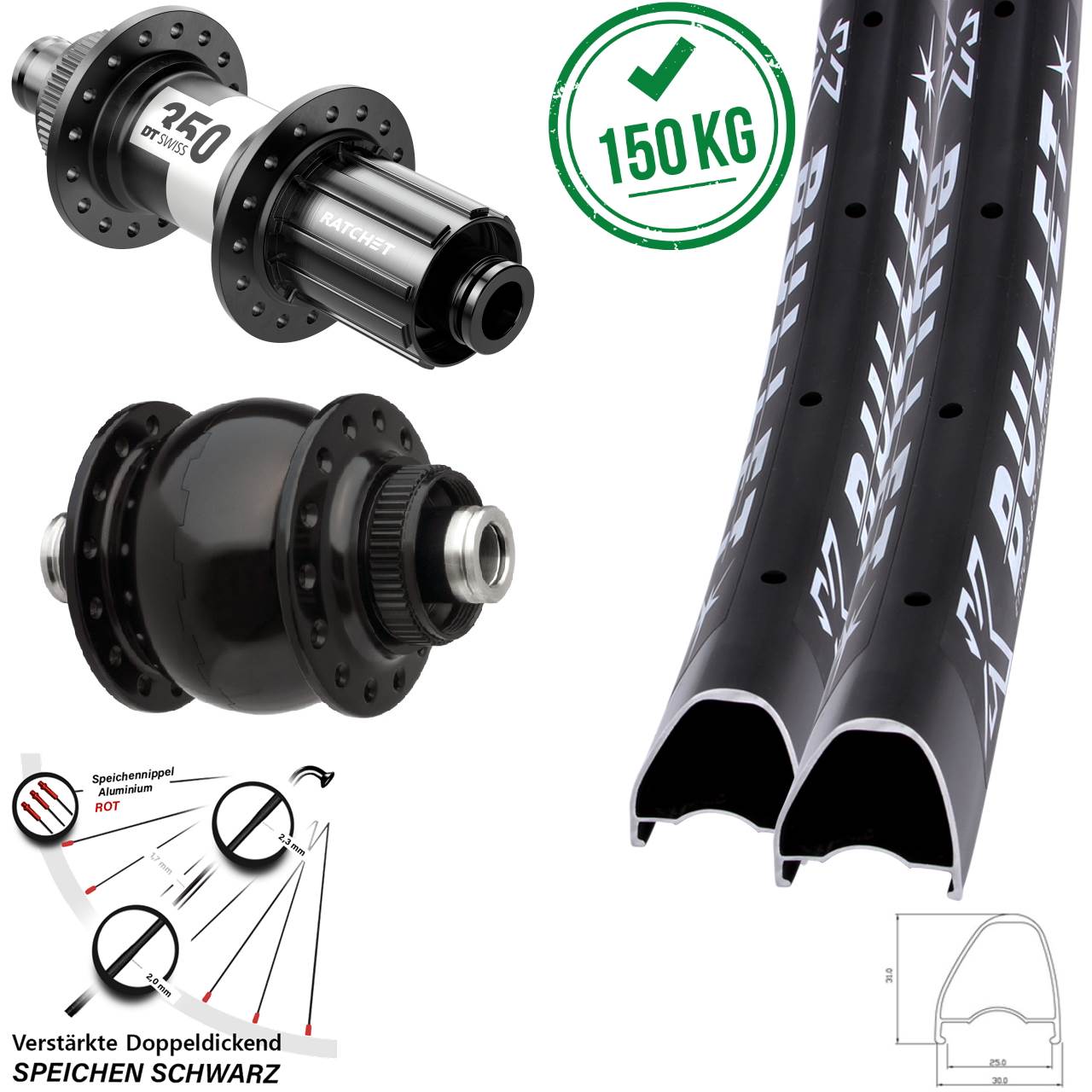 DT Swiss 350 SON 28-29 Zoll KX Bullet OS Laufradsatz 12x100/142 Centerlock Road 11-12 fach