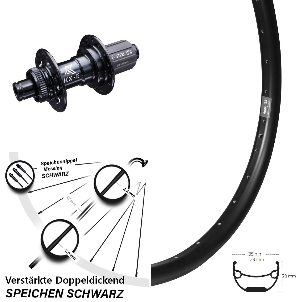 Ryde Andra 29 KX-E verstärkt 26 Zoll Disc Laufrad 12x142 8-12 fach