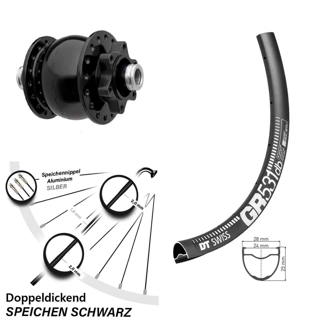 650B DT Swiss GR531 SON 28 6-Loch Nabendynamovorderrad 12x100