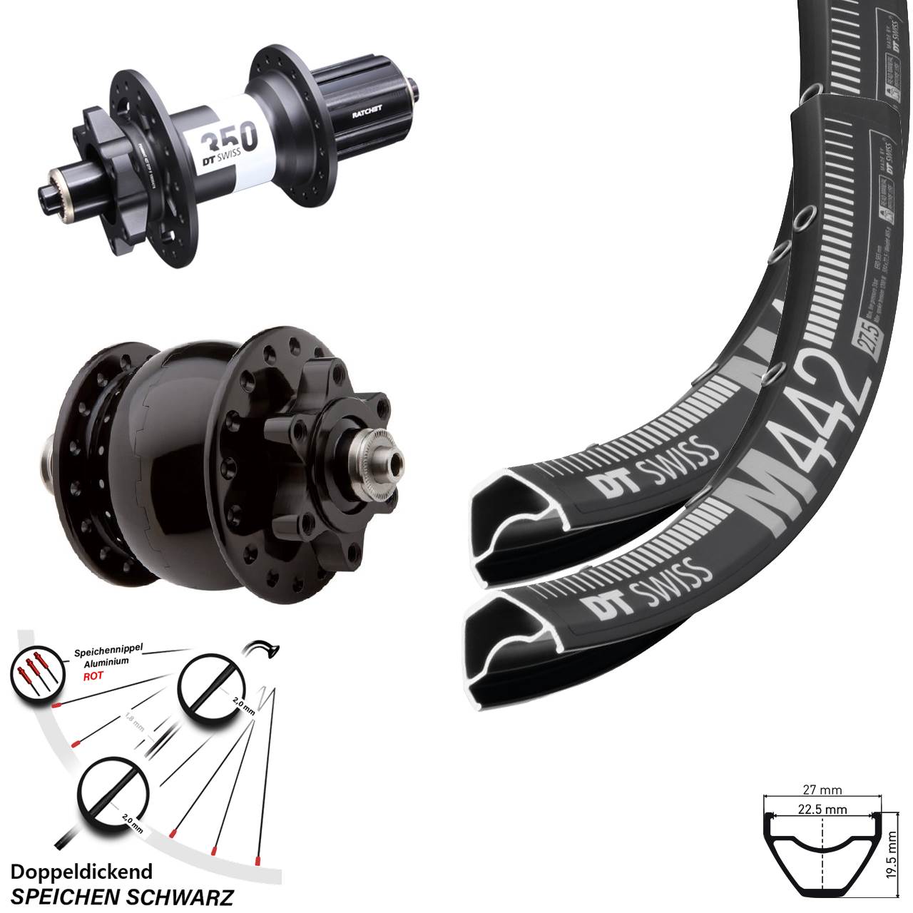 Laufradsatz QR 29 Zoll DT Swiss M 442-350 Ratchet 36 Disc SON 28 8-11 fach HG