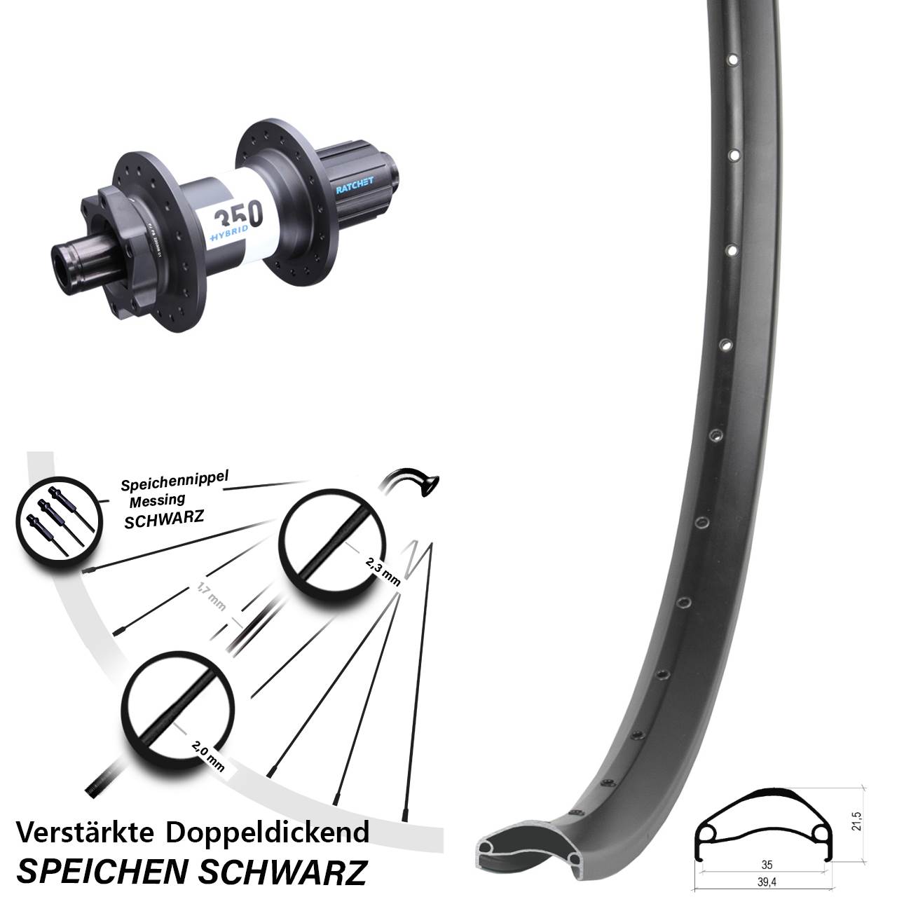 Ambrosio E35 DT Swiss 350 Hybrid 29 Zoll 6-Loch Hinterrad 12x148 8-11 fach
