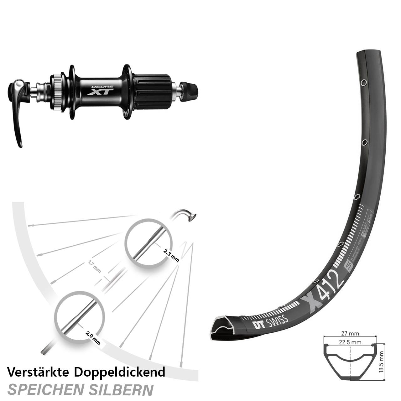 Disc Laufrad QR 28 Zoll DT Swiss X412 Shimano XT 8-11 fach