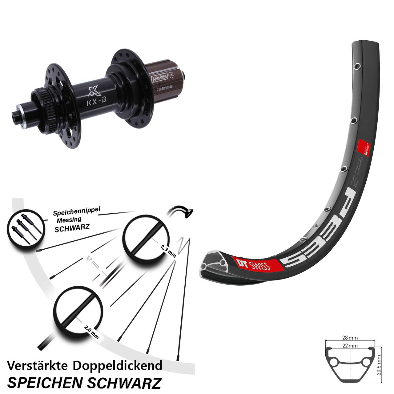 27,5 Zoll DT Swiss 533 D KX-B Hinterrad Centerlock QR Boost 8-12 fach HG
