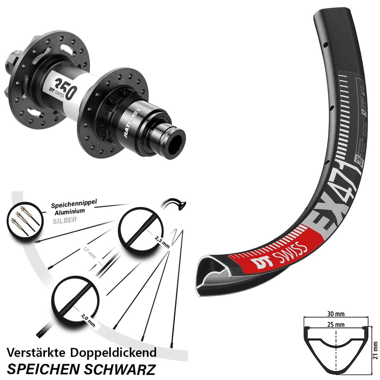 Disc Hinterrad 12x142 27,5 Zoll DT Swiss EX471-350 Ratchet 36 XD