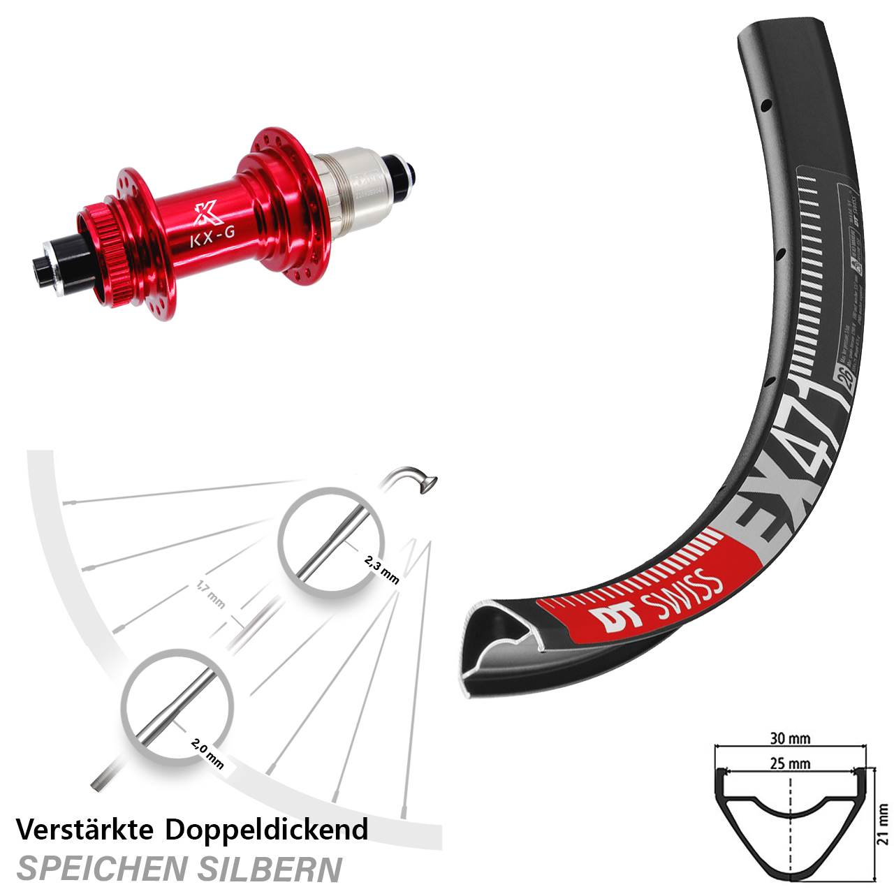 Disc Hinterrad 29 Zoll DT Swiss EX 471 KX-G rot XDR 11-12 fach für Schnellspanner