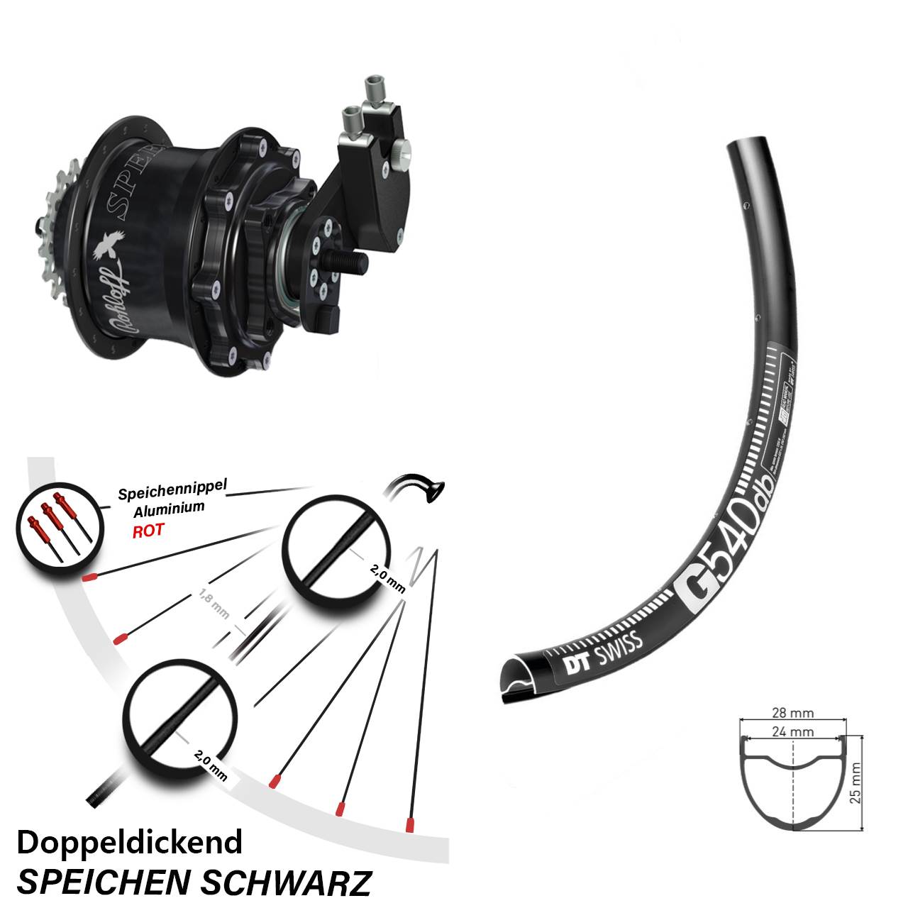 28 Zoll DT Swiss G 540 Rohloff 500/14 TS DB OEM Tandem