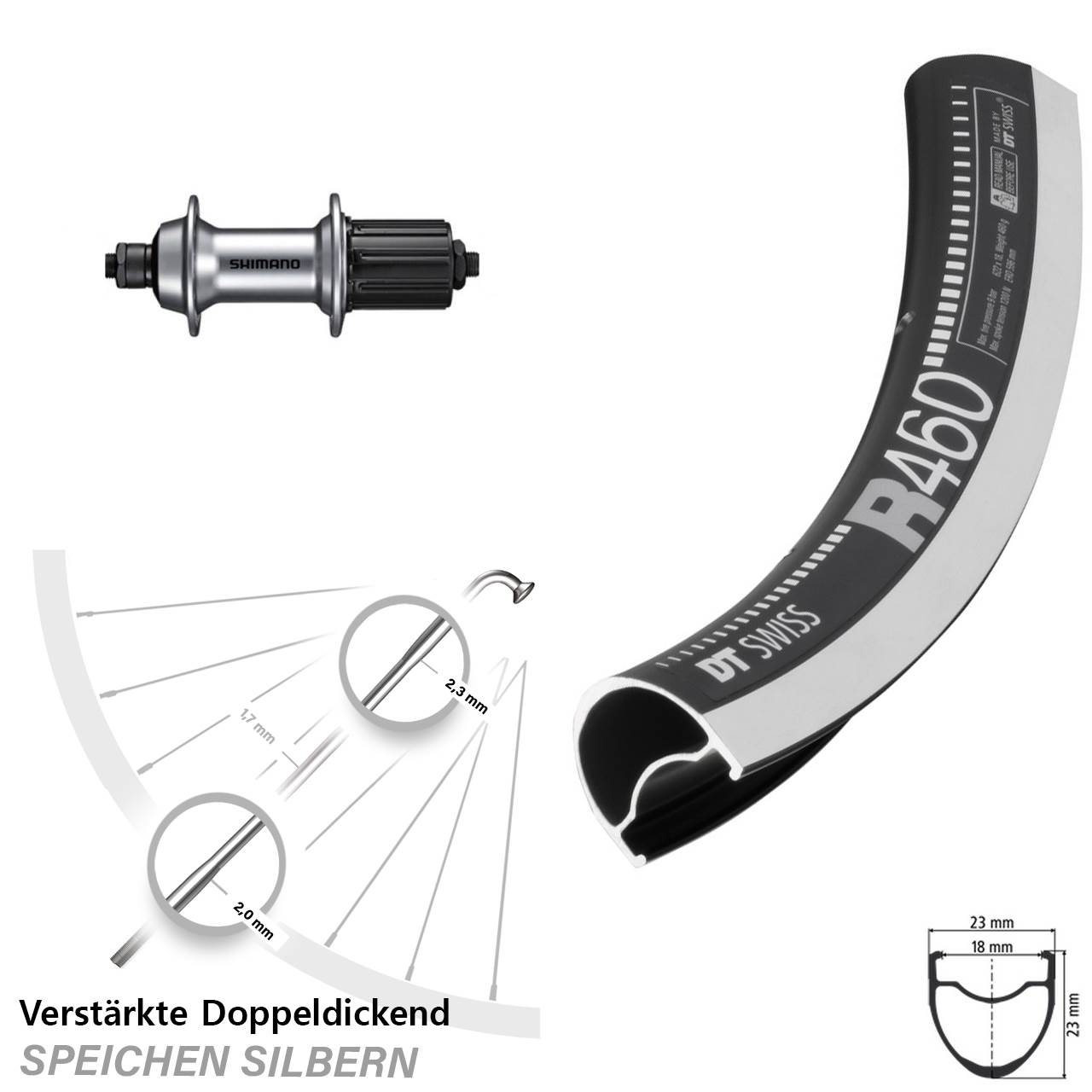 28 Zoll DT Swiss R 460 Shimano Tiagra Hinterrad QR 8-11 fach