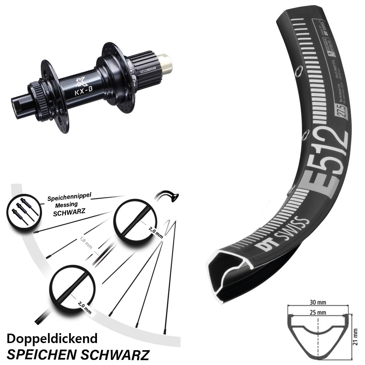 Hinterrad 27,5 Zoll DT Swiss E 512 KX-B Centerlock Micro Spline 12x148