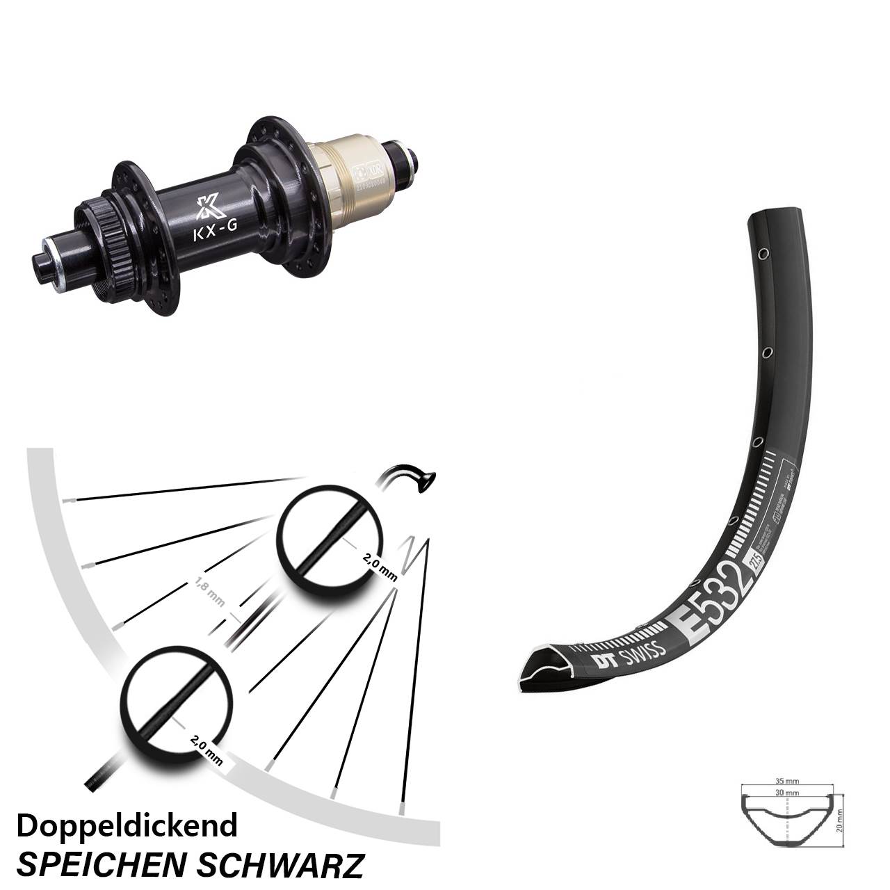 29 Zoll DT Swiss E 532 KX-G XD-R Centerlock Hinterrad QR